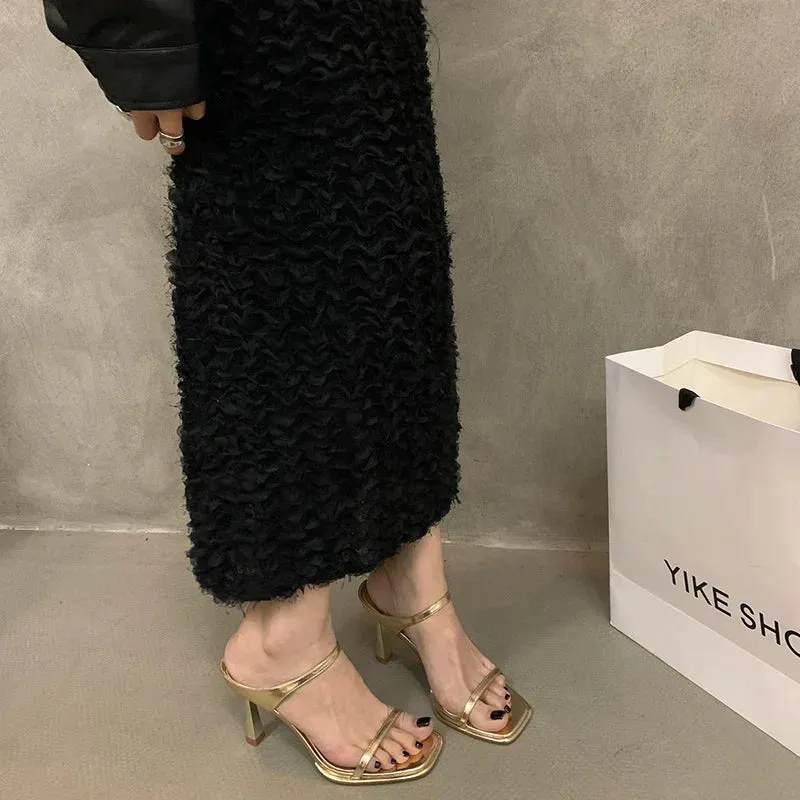 Comfortable Slides Shoes binfenxie  -  Summer Open Toe Women Slippers Fashion Elegant Narrow Band Shoes Ladies Casual Outdoor High Heel Sandalias