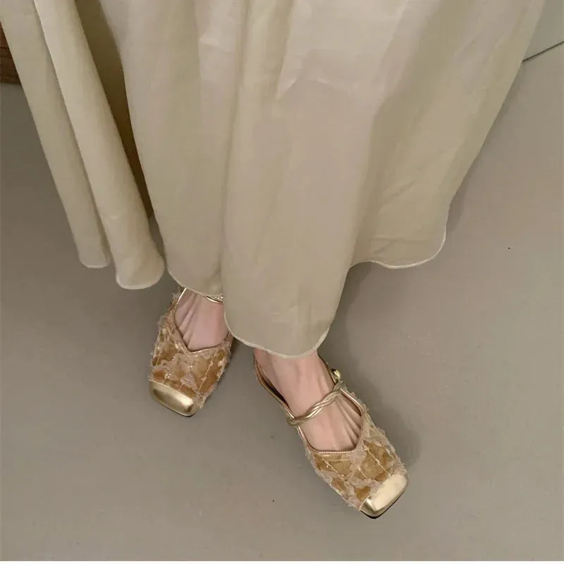 binfenxie Summer Women Mules Slippers Fashion Elegant Slip On Singbacks Slides Shoes Ladies Comfort Square Toe Flats Sandalias Bunny Slippers Dti Code