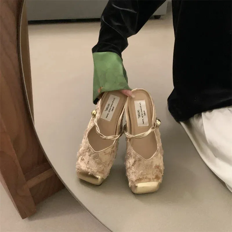 Hudson Bay Slippers binfenxie Summer Women Mules Slippers Fashion Elegant Slip On Singbacks Slides Shoes Ladies Comfort Square Toe Flats Sandalias