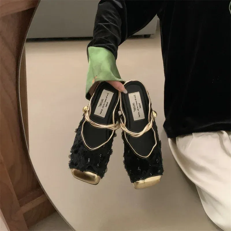 Tasman Slippers Sand binfenxie Summer Women Mules Slippers Fashion Elegant Slip On Singbacks Slides Shoes Ladies Comfort Square Toe Flats Sandalias