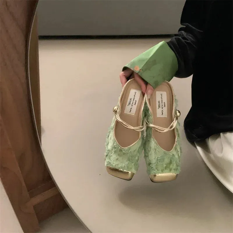 Teletubbies Slippers binfenxie Summer Women Mules Slippers Fashion Elegant Slip On Singbacks Slides Shoes Ladies Comfort Square Toe Flats Sandalias