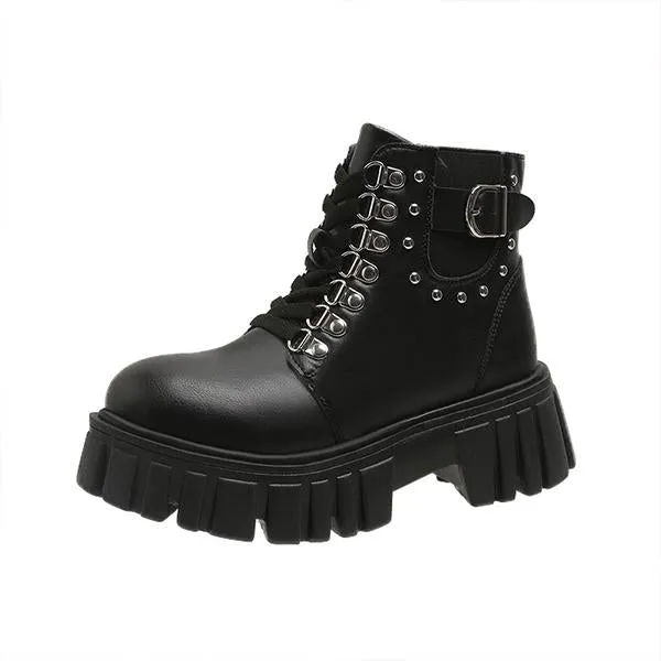 Adidas Leather Tennis Shoes Women's Fashion Rivet Lace-Up Thick-Soled Martin Boots 67274887S