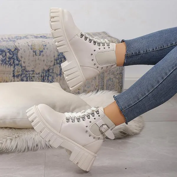 China Adidas Shoes Women's Fashion Rivet Lace-Up Thick-Soled Martin Boots 67274887S