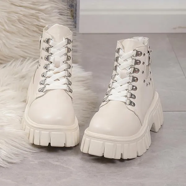 Adidas Lightweight Walking Shoes Women's Fashion Rivet Lace-Up Thick-Soled Martin Boots 67274887S