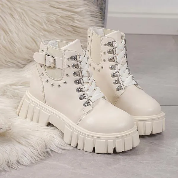 Women's Fashion Rivet Lace-Up Thick-Soled Martin Boots 67274887S Adidas Ladies Gym Shoes