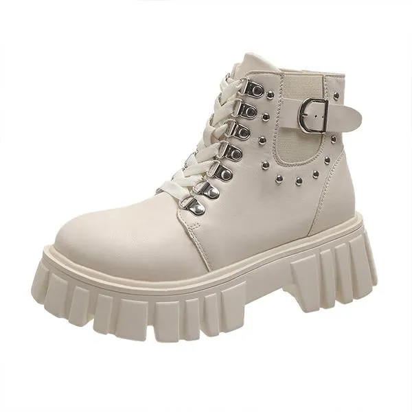 Women's Fashion Rivet Lace-Up Thick-Soled Martin Boots 67274887S Adidas Gravel Shoe