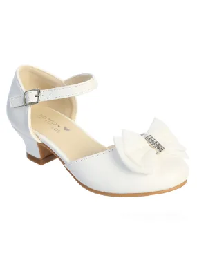 Girl White Rhinestone Center Double Bow Dress Shoe 6 Toddler-5 Kids Asics Tennis Shoes Wide Width