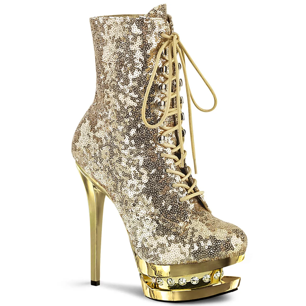 BLONDIE-R-1020 Pleaser Gold Sequins Sexy Platform Shoes (Pole Dancing Heels) Best Asic Shoes For Supination