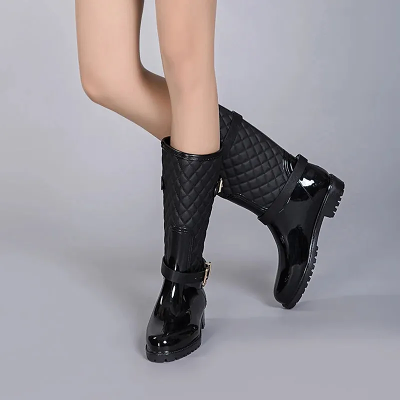 2023 fashion quality water rain shoes warm women's plaidlady rain boots in the rain boots ladys rainboots women boots shoes Wide Calf Rain Boot