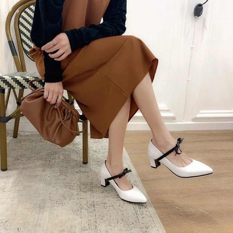 Shoe Inserts Women's Knot High Heeled Chunky Heels Pumps