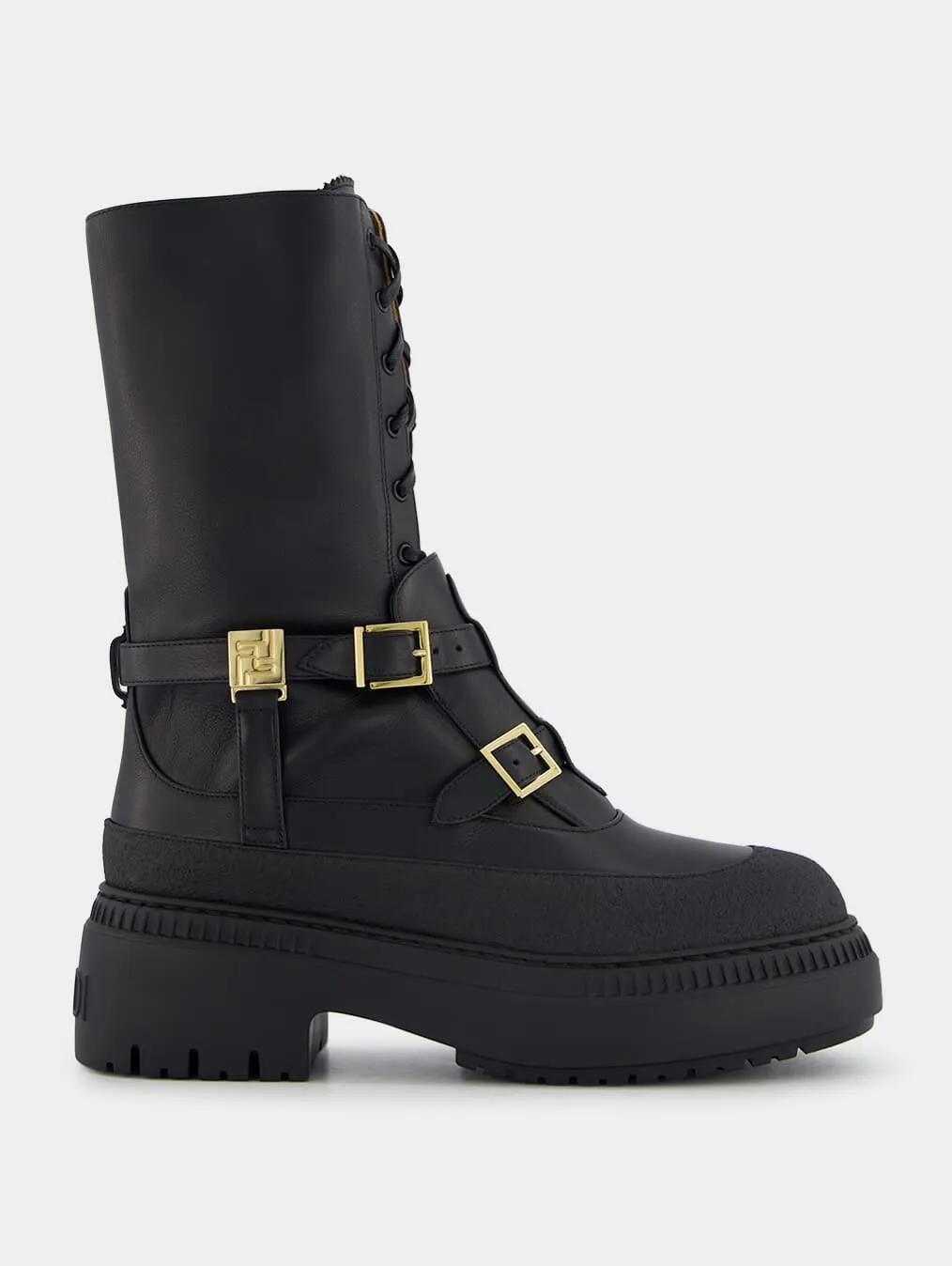 Black Leather Biker Boots Stability Shoe