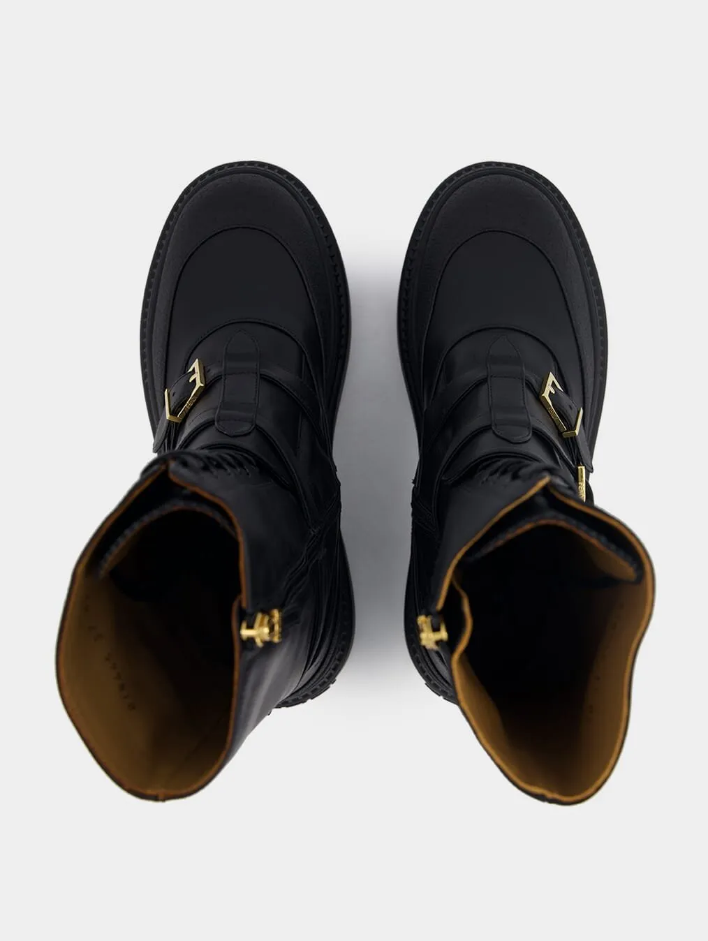 Flat Mule Shoes Black Leather Biker Boots