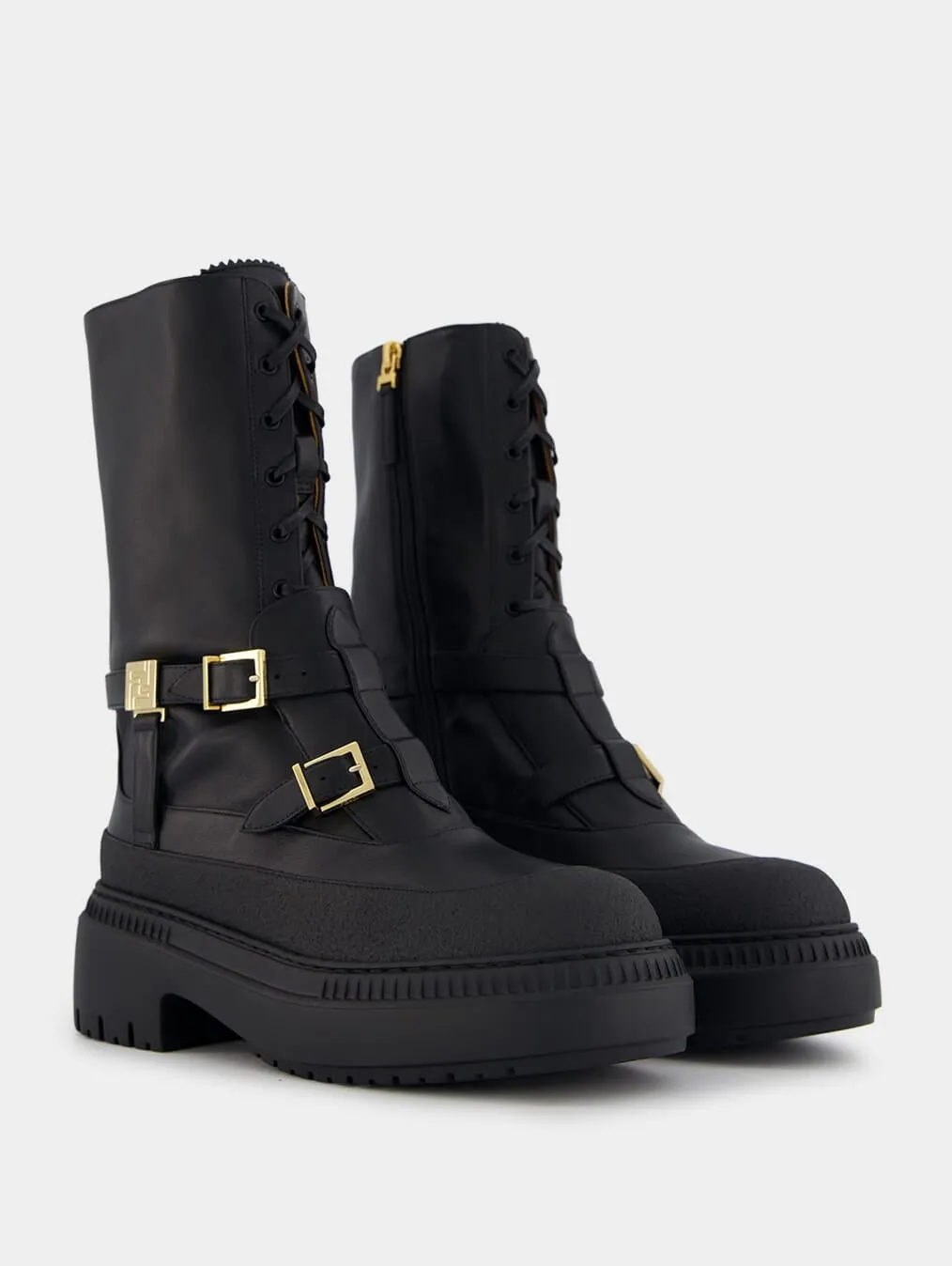 Black Leather Biker Boots Lifting Shoes