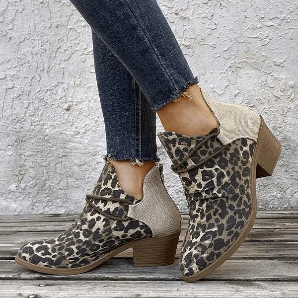 Women's Pointed Toe Square Heel Leopard Print Ankle Boots 77834388C Order Adidas Shoes Online