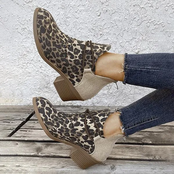 Women's Pointed Toe Square Heel Leopard Print Ankle Boots 77834388C Adidas Predator Tennis Shoes
