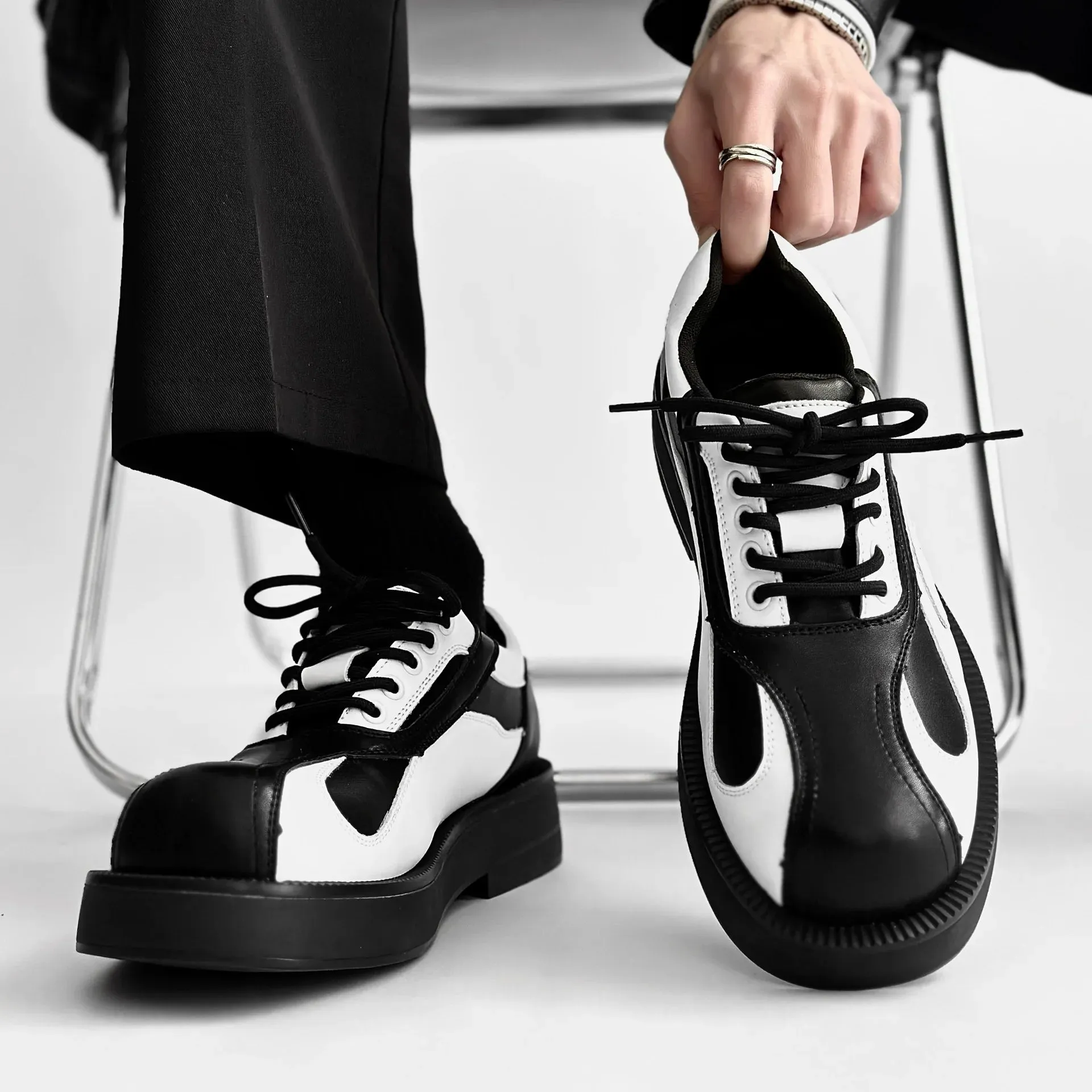 Asics Clay Shoes Business Formal White Black Leather Shoes