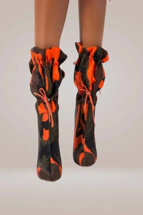 Camo Orange High Heel Ankle Boots Adidas Shoes Retro