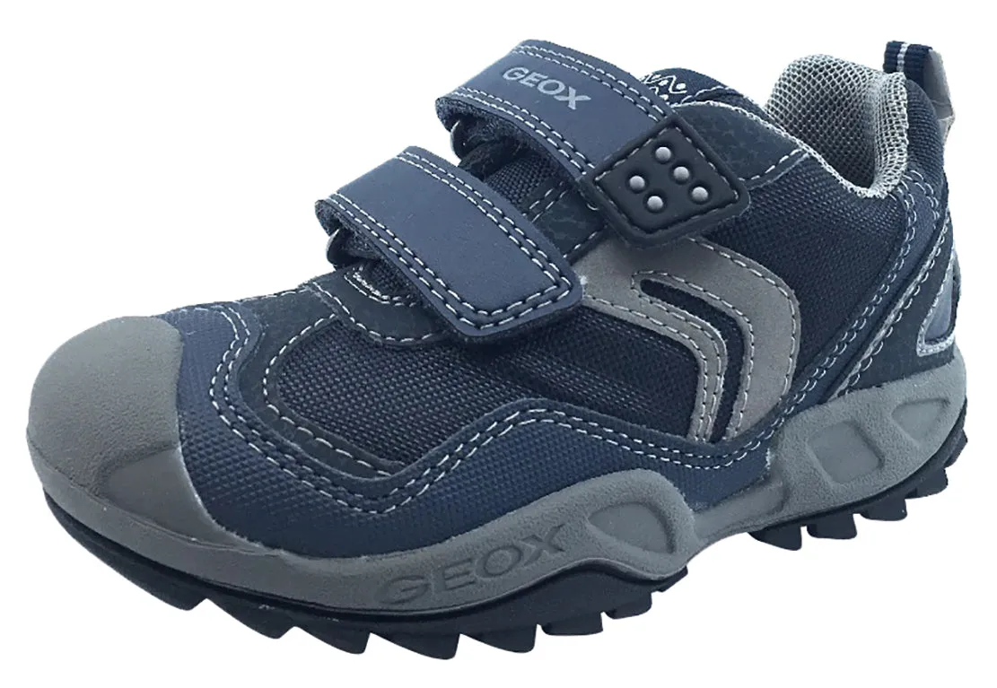 GEOX Boy's Savage Hook and Loop Sneaker (Navy/Grey) Shoes Asics Tiger