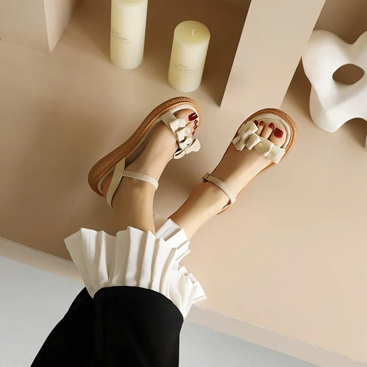 Suede Ballet Flats Shoes Women's's Suede Butterfly Knot Round Toe Ankle Strap Flat Sandals