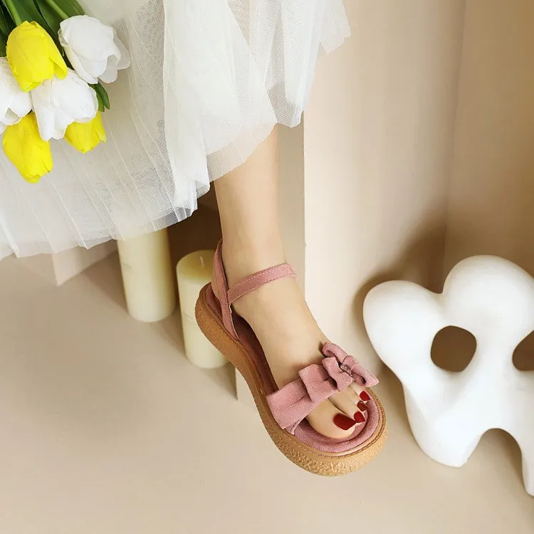 Flat Shoes For Gym Women's's Suede Butterfly Knot Round Toe Ankle Strap Flat Sandals