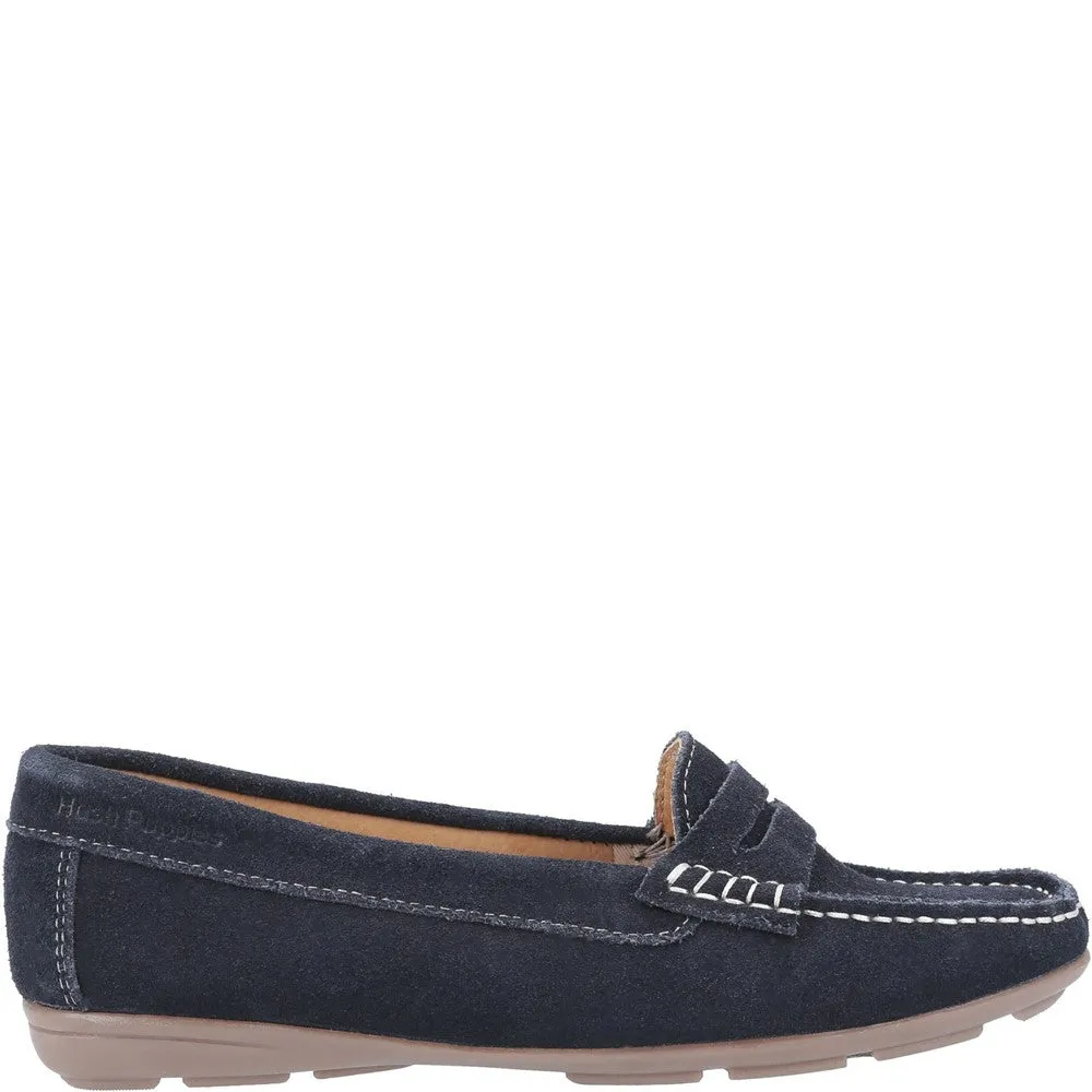 Suede Loafers With Gold Buckle Navy Margot Slip-On Loafers