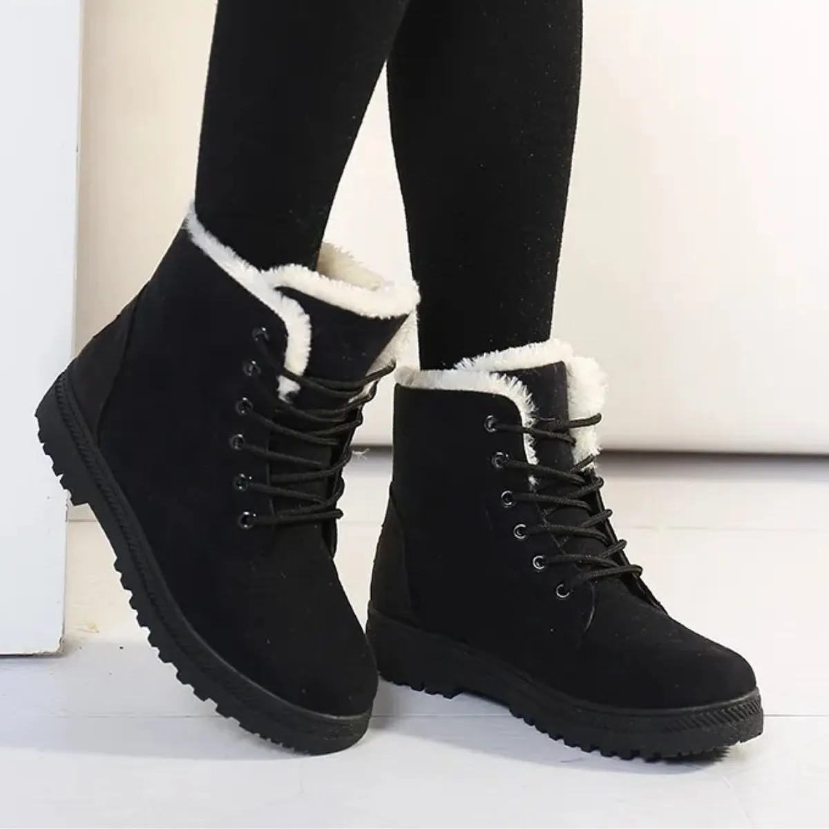 Casual Suede Winter Ankle Boots with Wool and Heel for Women | Ideal for Winter Size 4 Snow Boots