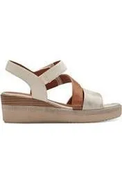 Open Finish Sunny Mood Jana Ladies Wedge Sandals 28364 in Beige/gold