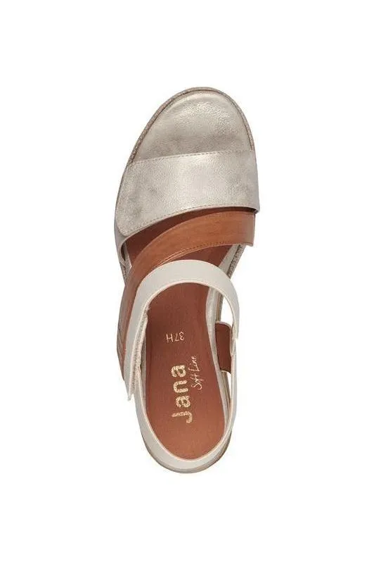Cool Fit Comfortable Vacation Shoes Jana Ladies Wedge Sandals 28364 in Beige/gold
