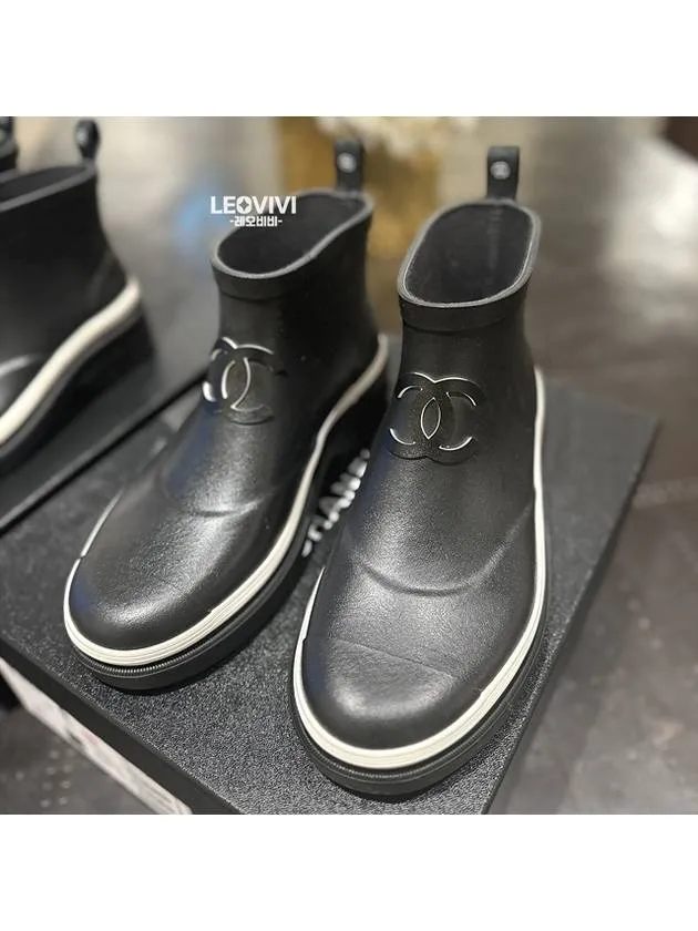 CC Logo Rubber Ankle Rain Boots Black Chanel Explorers Rain Boots