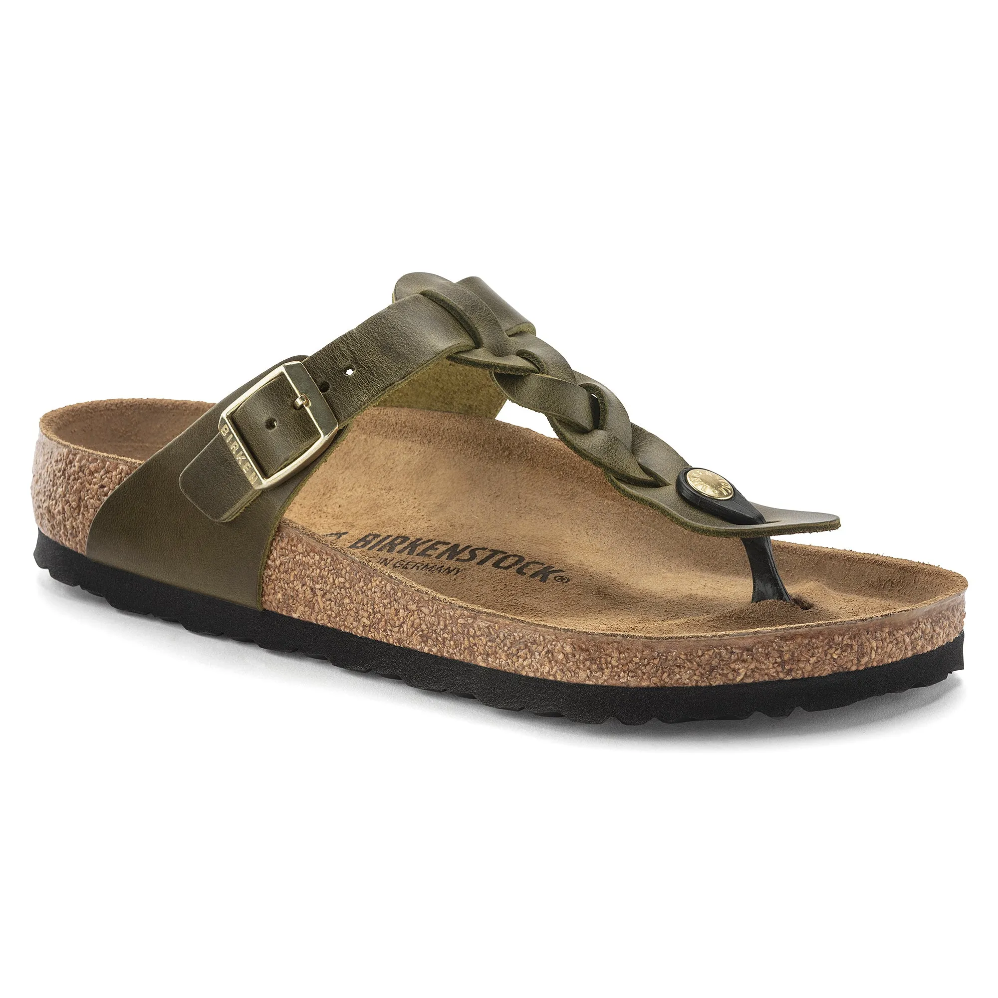 Birkenstock Gizeh Braid Olive Green Oiled Leather 1023969 Work Break