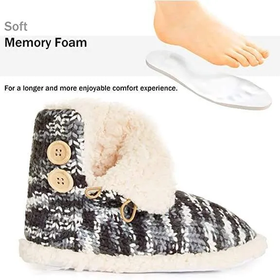 CityComfort Ladies Slipper Boots Knitted Warm Winter Indoor Booties Gray Dress Boots