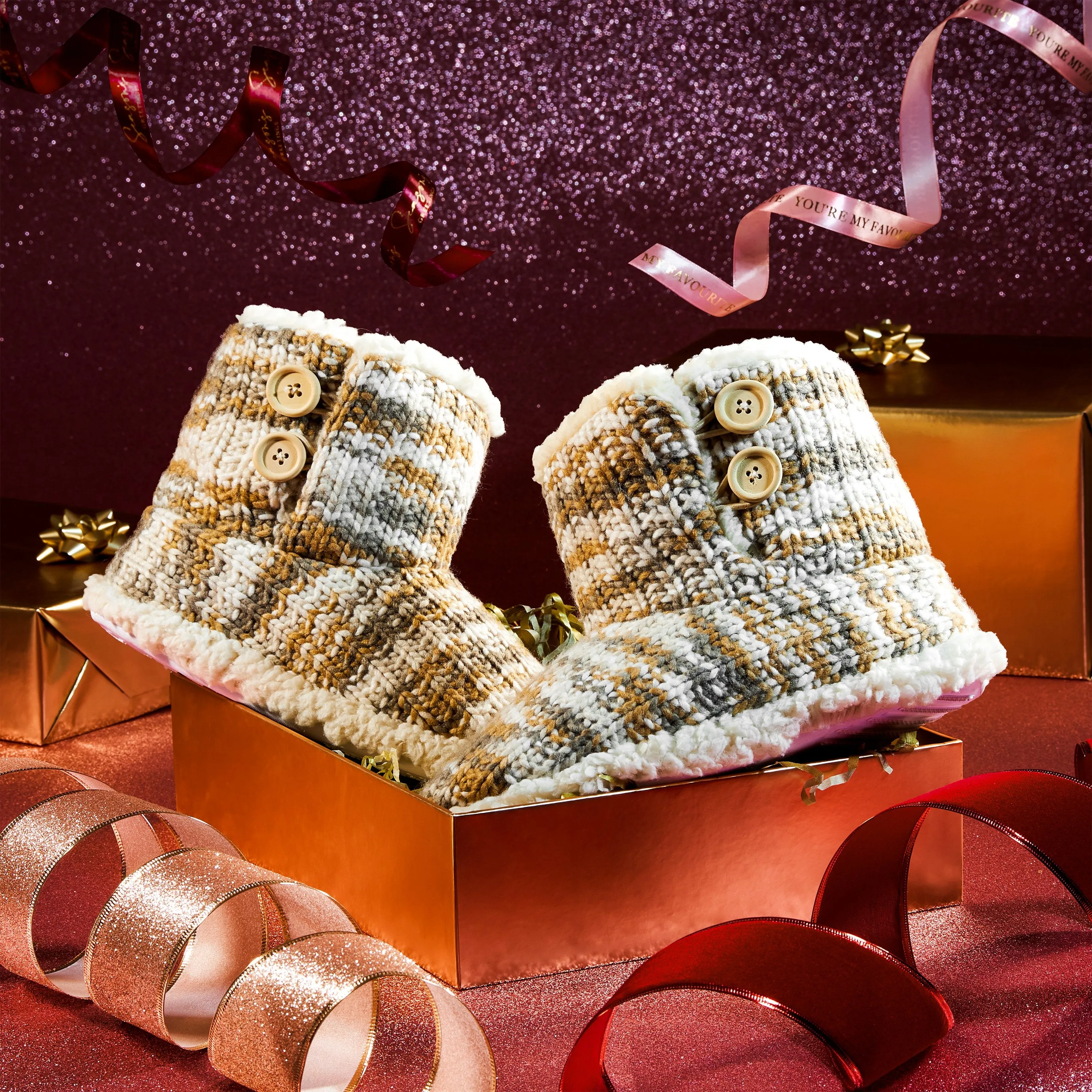 CityComfort Ladies Slipper Boots Knitted Warm Winter Indoor Booties Caswell Boots