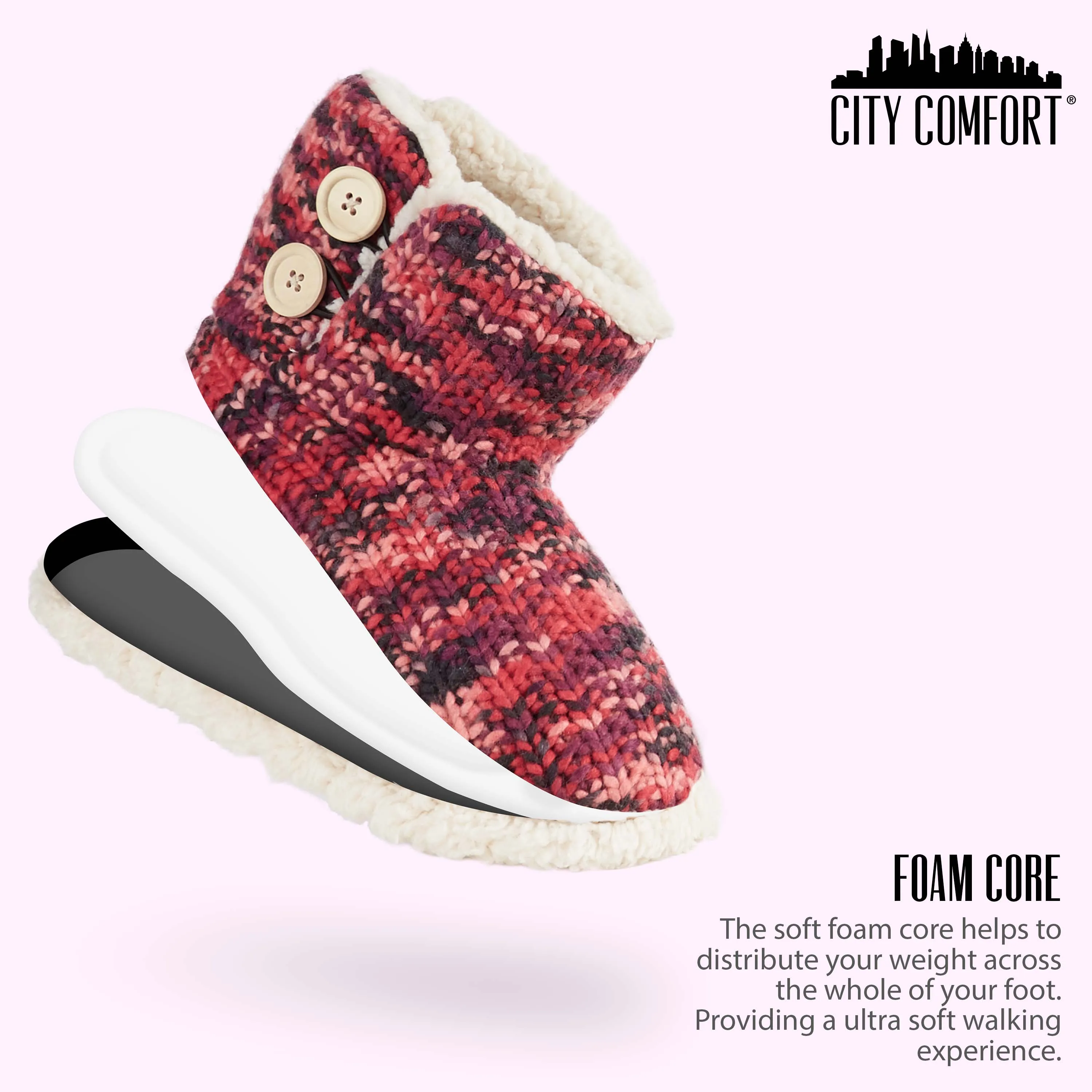 Mid Calf Cowboy Boots CityComfort Ladies Slipper Boots Knitted Warm Winter Indoor Booties