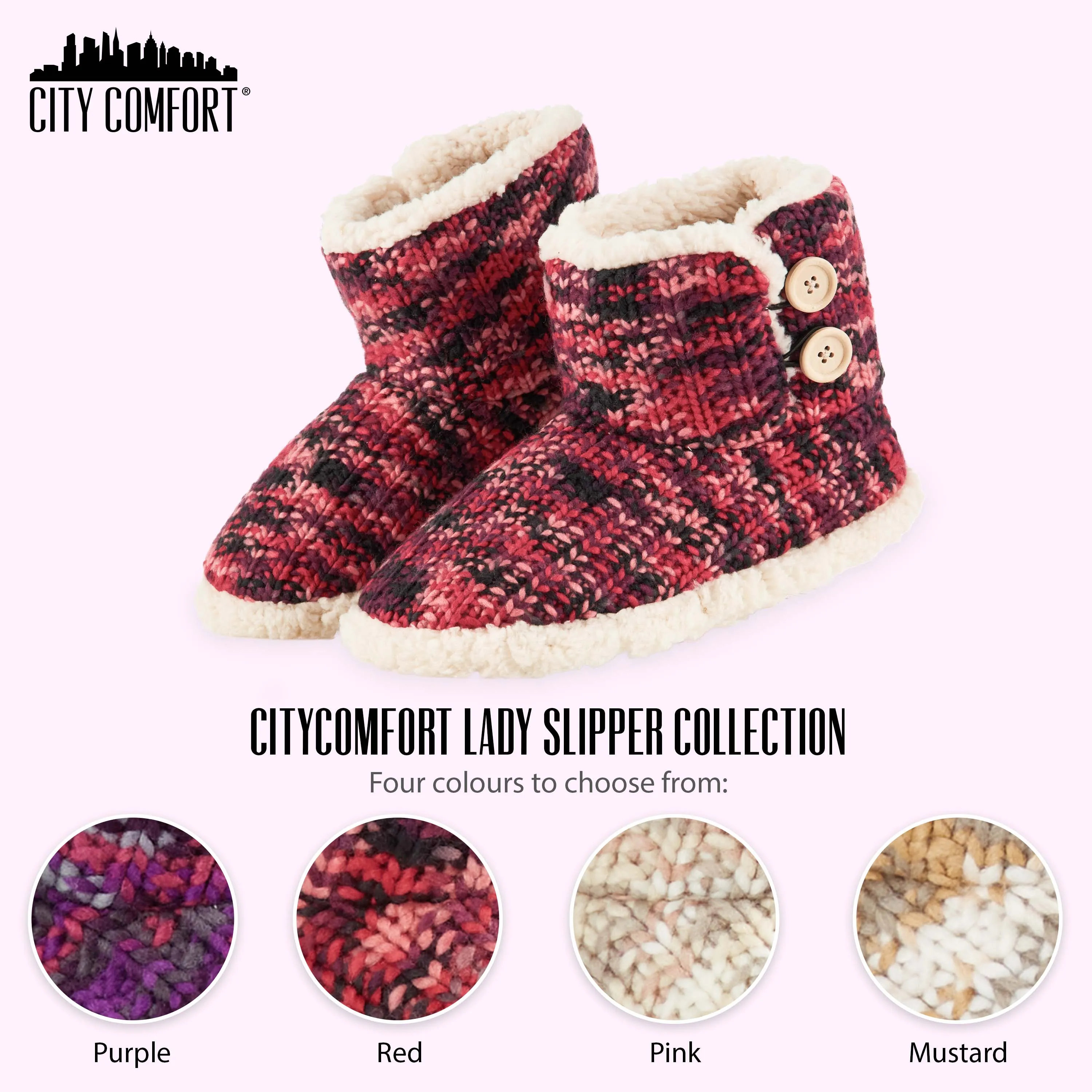 El Dorado Boots CityComfort Ladies Slipper Boots Knitted Warm Winter Indoor Booties