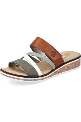 Rieker Ladies Sandals V3652-91 in Olive Multi Compact Design