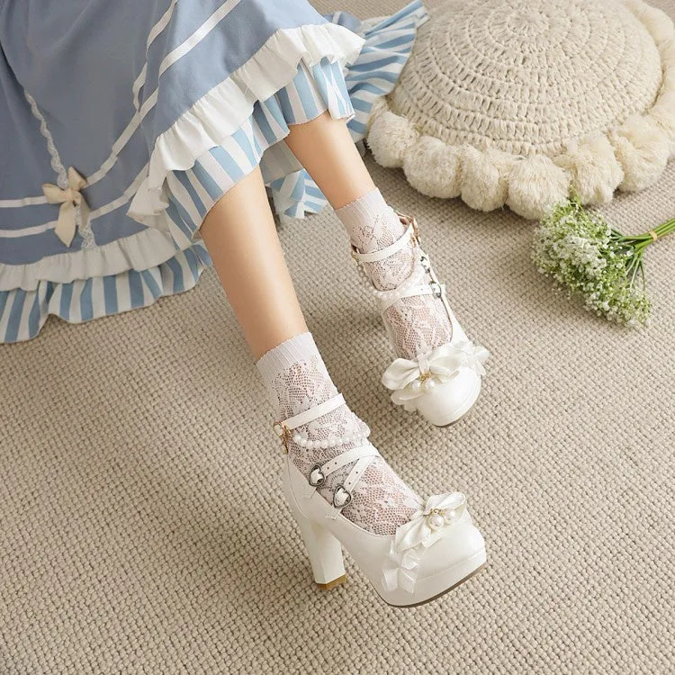 Women's Pumps Mary Janes Shoes with Bowtie High Heel Jungle Tights