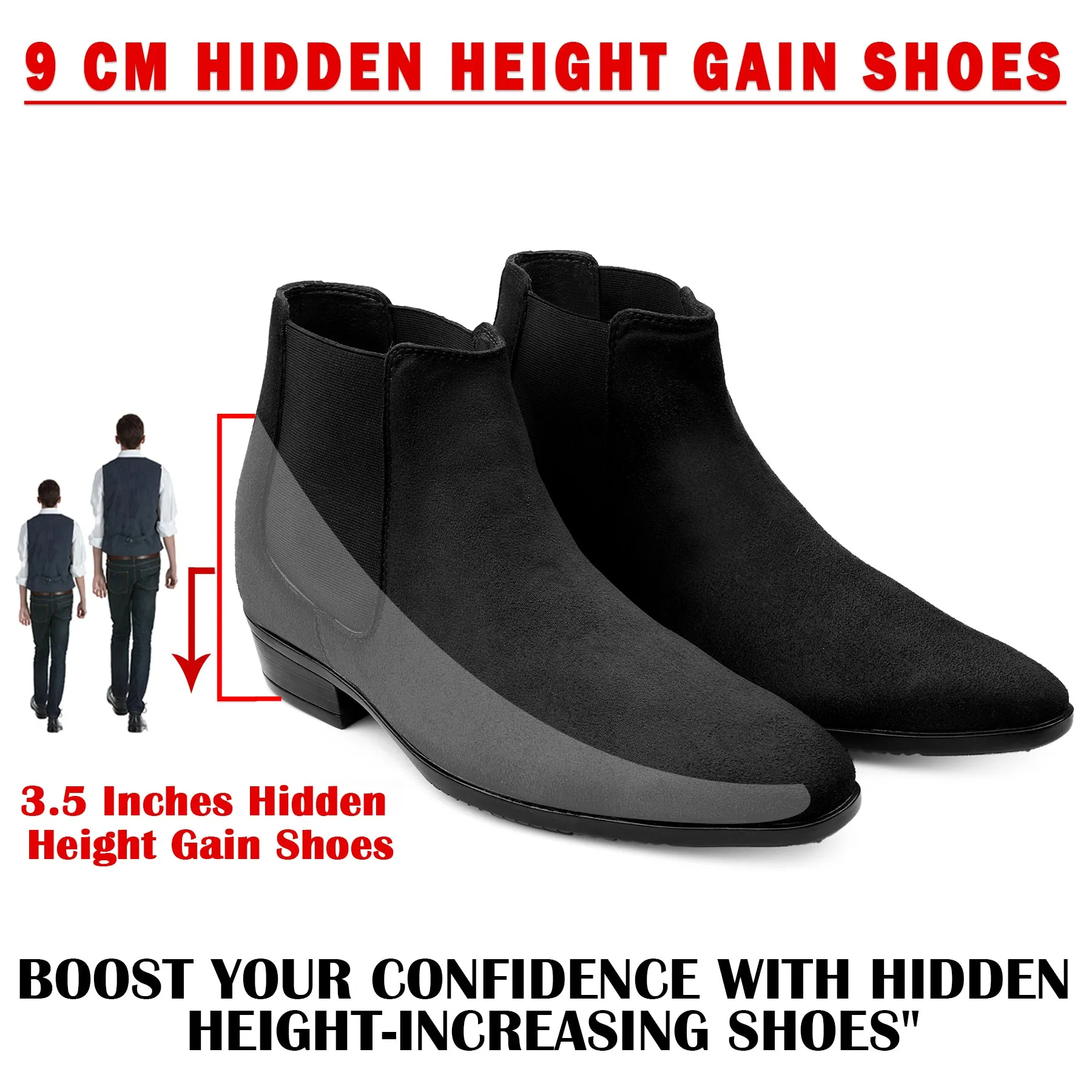 Denim Adidas Shoes 9CM Height Increasing Chelsea Boots for Men  Hidden Heel Lift Ankle Boots
