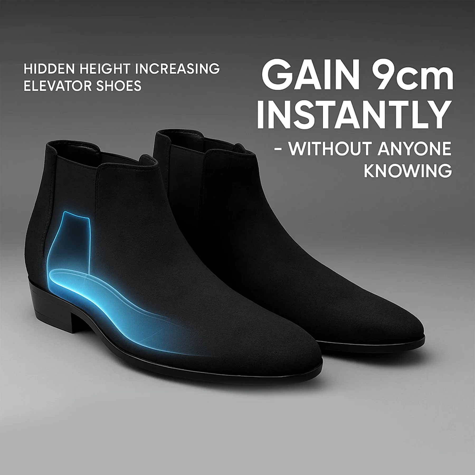 9CM Height Increasing Chelsea Boots for Men  Hidden Heel Lift Ankle Boots Adidas Samba Leather Shoes