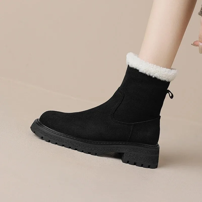Winter Women Boots Warm Ankle Boots for Women Cow Suede Side Zipper Snow Boots Casual Shoes Woman Leisure Platform Boots Zuqi Snow Boots