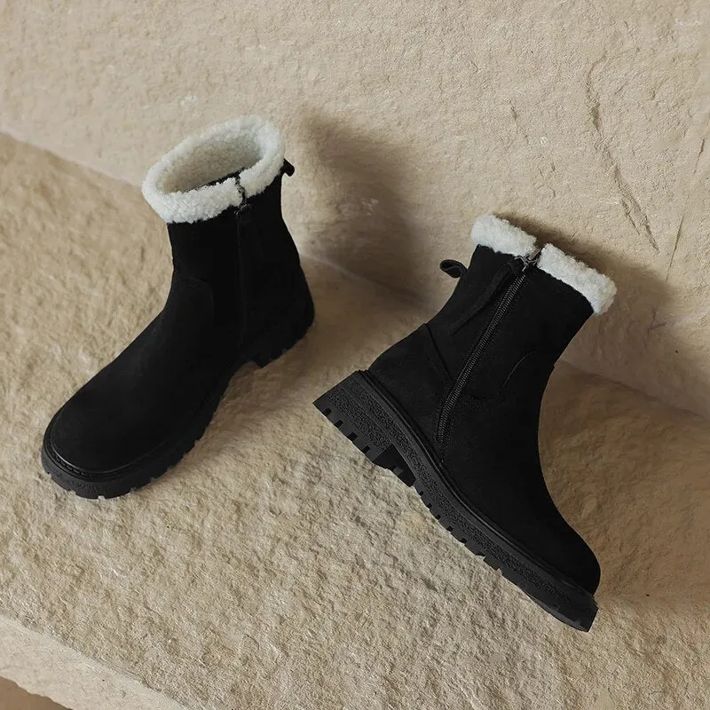 Winter Women Boots Warm Ankle Boots for Women Cow Suede Side Zipper Snow Boots Casual Shoes Woman Leisure Platform Boots Size 14 Snow Boots