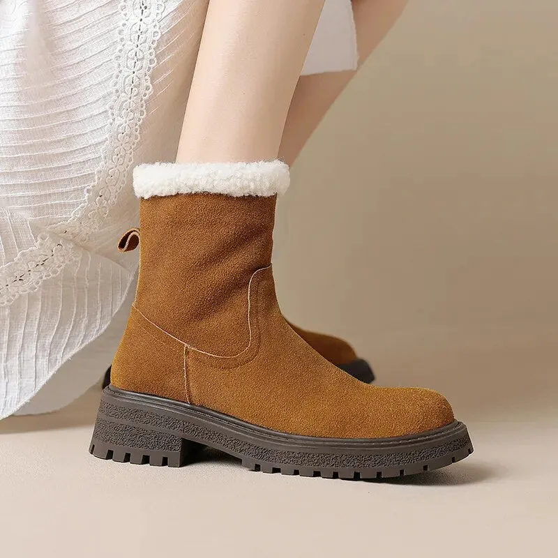 Winter Women Boots Warm Ankle Boots for Women Cow Suede Side Zipper Snow Boots Casual Shoes Woman Leisure Platform Boots Snow Boots Ugg