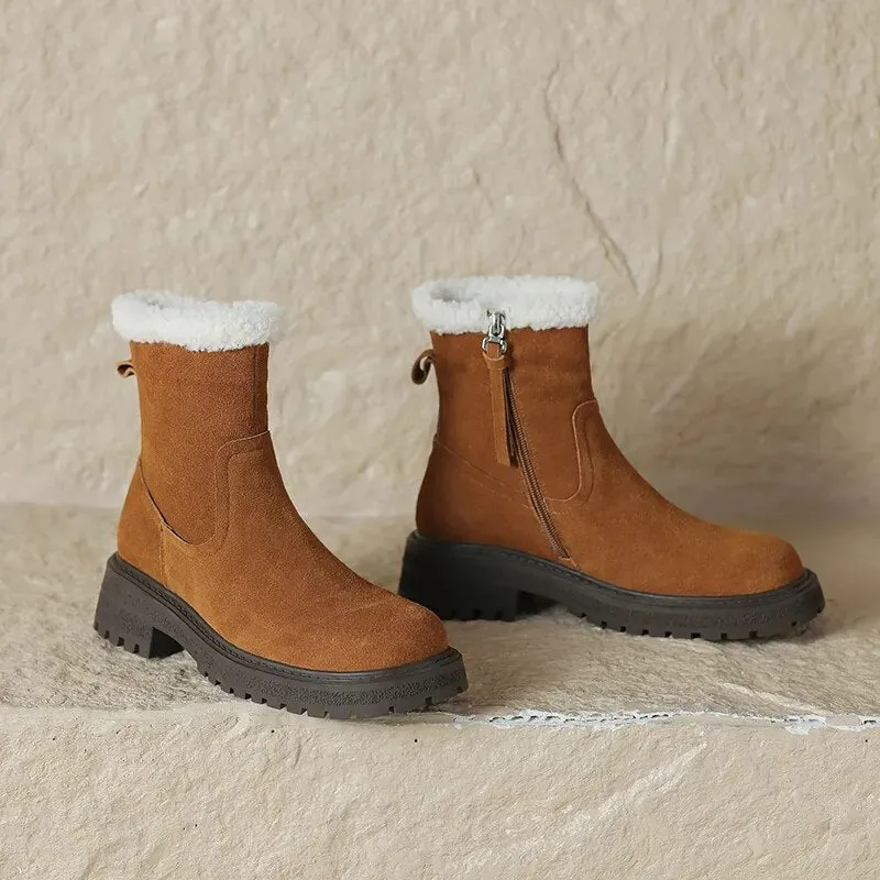 Winter Women Boots Warm Ankle Boots for Women Cow Suede Side Zipper Snow Boots Casual Shoes Woman Leisure Platform Boots Ugly Snow Boots