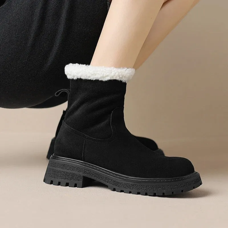 Gwen Snow Boots Winter Women Boots Warm Ankle Boots for Women Cow Suede Side Zipper Snow Boots Casual Shoes Woman Leisure Platform Boots
