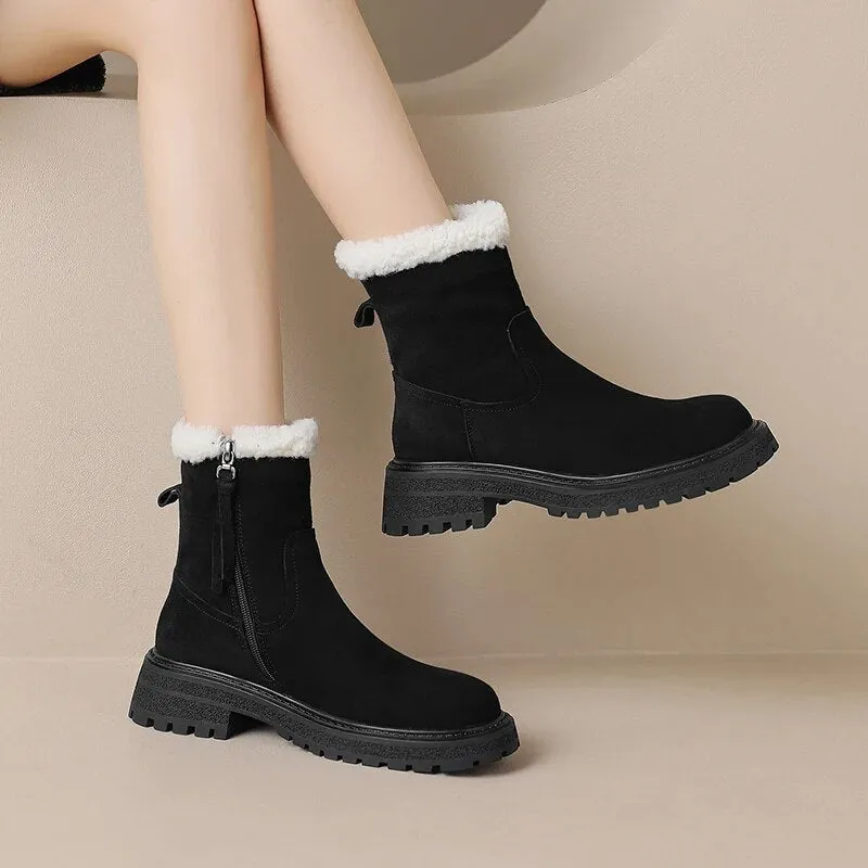 Storm Cougar Snow Boots Winter Women Boots Warm Ankle Boots for Women Cow Suede Side Zipper Snow Boots Casual Shoes Woman Leisure Platform Boots