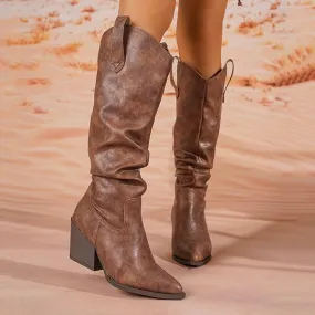 Women's Fashion Pleated Slip-On Knee-High Boots 05428715S Bermuda Shoes Adidas