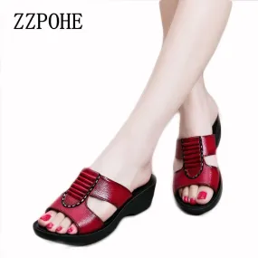 Slippers Acorn ZZPOHE Summer new mother slippers fashion ladies slippers soft and comfortable casual large size shoes Woman Slope with slippers