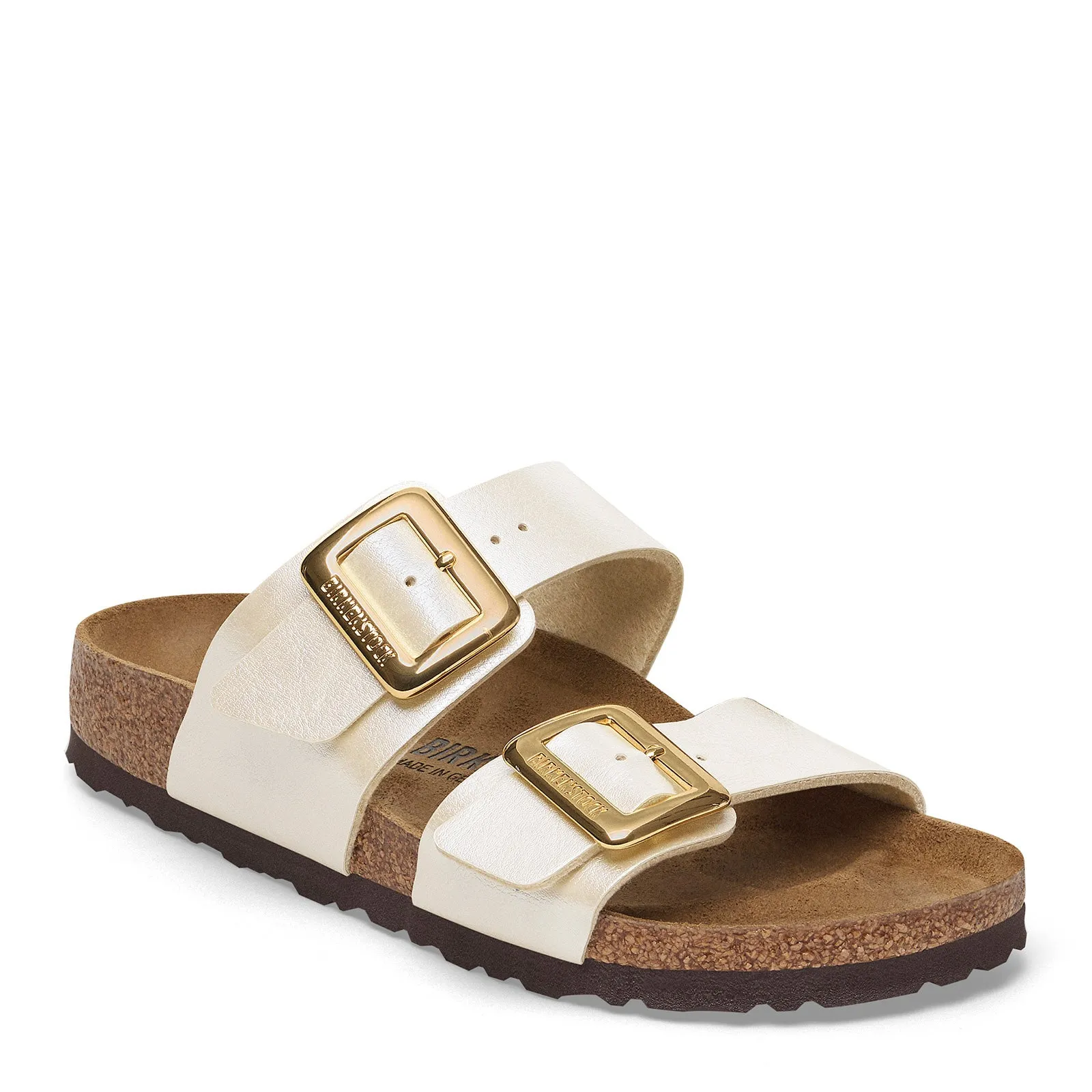 Women's Birkenstock, Sydney Luxe Buckle Sandal - Narrow Fit Sunset Stroll Metal Shine