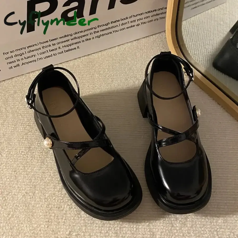 Polo Suede Loafers Cyflymder Women Loafers Retro Brown Mary Jane Shoes Women Thick Heels Ankle Buckle Lolita Shoes Woman Uniform Pu Leather Pumps Shoe Female
