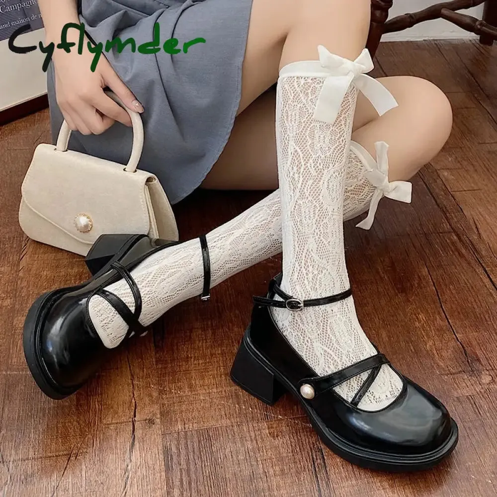 Cyflymder Women Loafers Retro Brown Mary Jane Shoes Women Thick Heels Ankle Buckle Lolita Shoes Woman Uniform Pu Leather Pumps Shoe Female Tasseled Leather Loafers