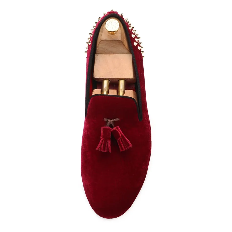 OneDrop Men Handmade Dress Shoes Velvet Tassel Spikes Party Wedding Prom Loafers Marc Suede Loafers
